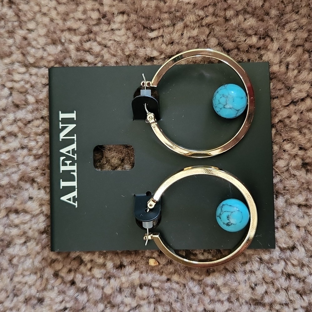 Alfani Gold-Tone Medium Stone Ball Hoop Earrings, 1.5"